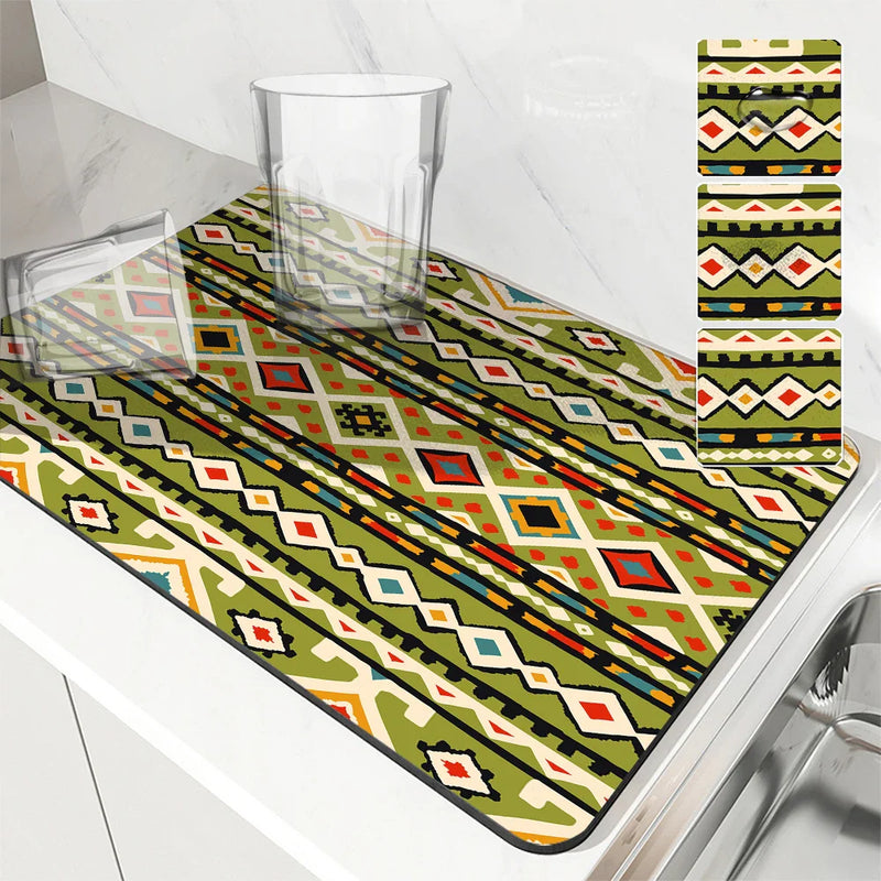 Ethnic Absorbent Draining Mat by Axyaa: Quick Dry Kitchen & Bathroom Mat