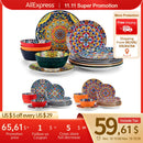 Axyaa New Bohemian Porcelain Dinnerware Set - 12/24 Piece Plates & Bowls
