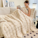 Axyaa Faux Rabbit Fur Gradient Blanket: Super Soft, Fluffy, Pink & White Luxury Throw