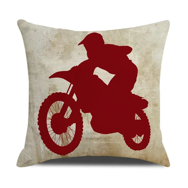 Retro Motorcycle Girls Linen Pillow Cover by Axyaa