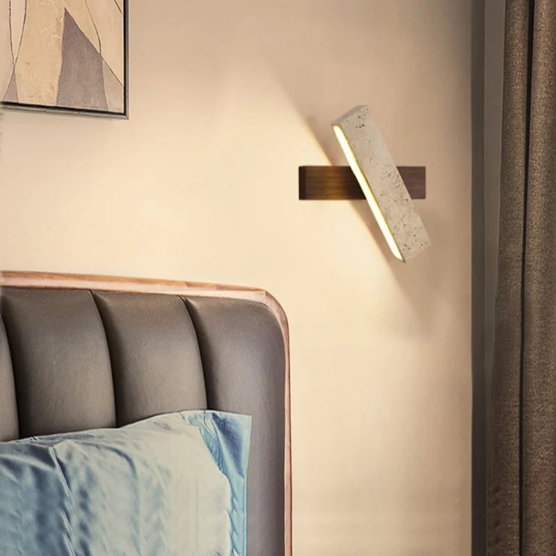 Axyaa Nordic LED Wall Lamp Wood Yellow Travertine Rotatable Light