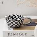 Axyaa Checkerboard Coffee Ceramic Cup White Porcelain Mug Gift Box - 200ml