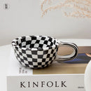 Axyaa Checkerboard Coffee Ceramic Cup White Porcelain Mug Gift Box - 200ml