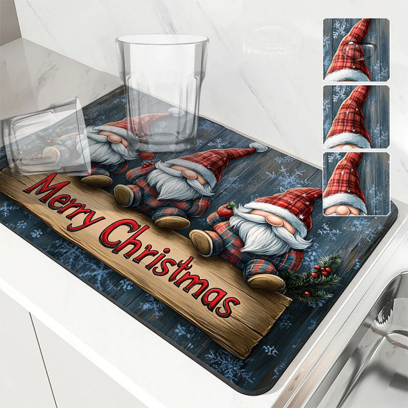 Axyaa Kitchen Draining Mat: Super Absorbent & Quick Dry for Christmas & Coffee.