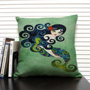 Axyaa Mermaid Linen Cushion Cover for Living Room Sofa Decoration