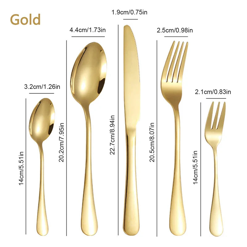 Axyaa Golden Stainless Steel Tableware Set - Knife Fork Spoon Steak cutlery