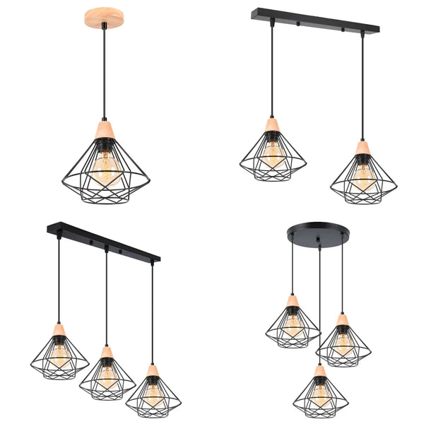 Axya Industrial Wood Chandelier with 3 Pendant Lights