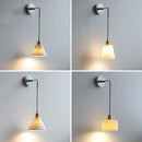 Axyaa Nordic LED Wall Sconce Pull Chain Switch Bedside Lamp Fixtures White Ceramic