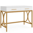 Axyaa 41" Gold Computer Desk 2 Drawers, Modern Writing Office Vanity Table