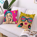 Axyaa Soft Plush POP Comic Portrait Cushion Cover - Home Decor Pillowcase