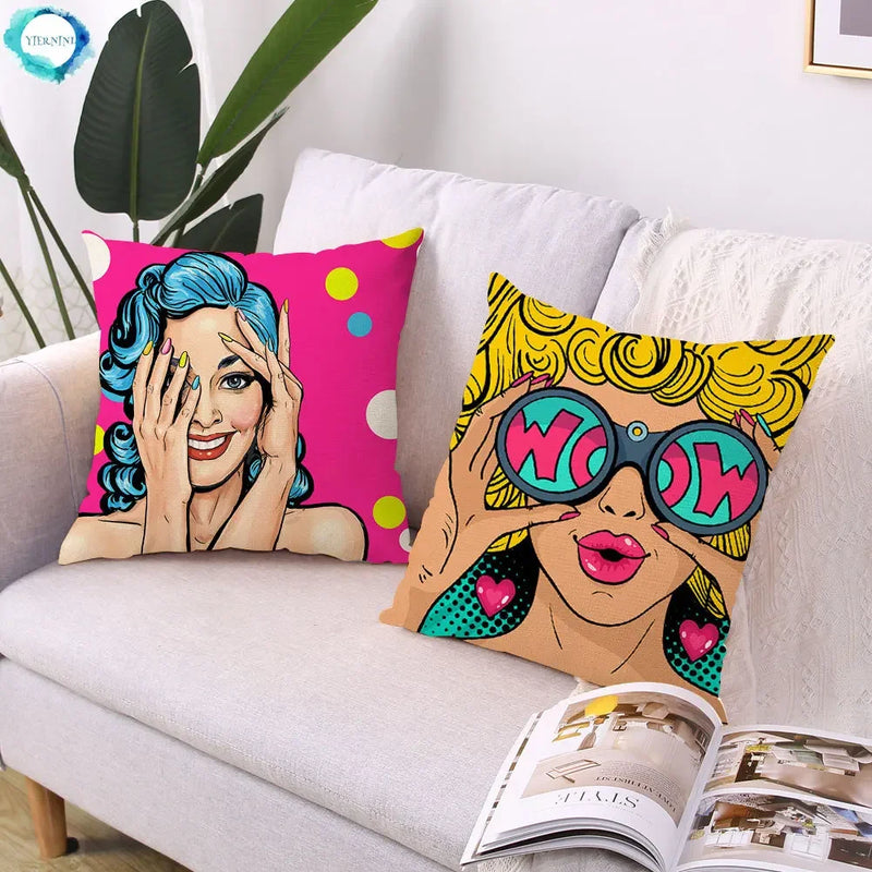 Axyaa Soft Plush POP Comic Portrait Cushion Cover - Home Decor Pillowcase