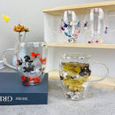Axya 350ml Double Wall Glass Cup with Artificial Flower Filler.