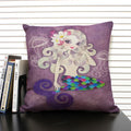 Axyaa Mermaid Linen Cushion Cover for Living Room Sofa Decoration