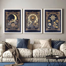 Retro Tarot Cards Sun Moon Stars Wall Art Canvas Axyaa Set