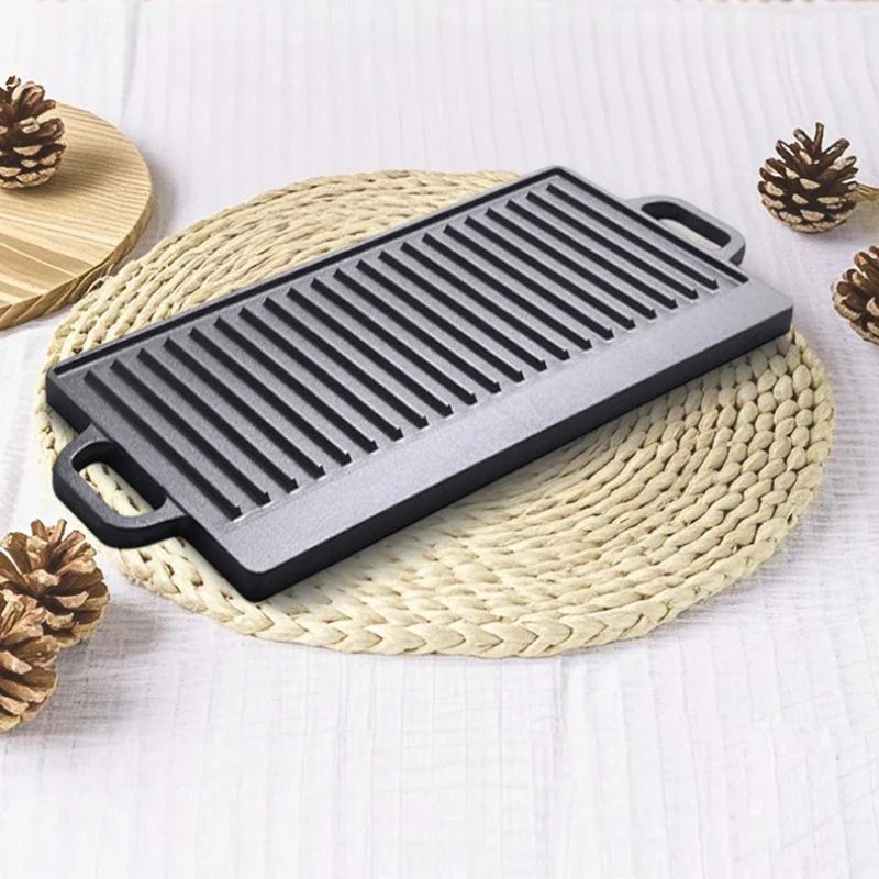 Axyaa Cast Iron Double-Sided Barbecue Tray with Striped Iron Plate