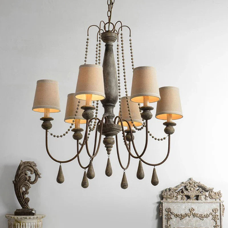 Axyaa Retro Princess Chandelier: Wood Pendant Light for Living, Bedroom, Dining Room