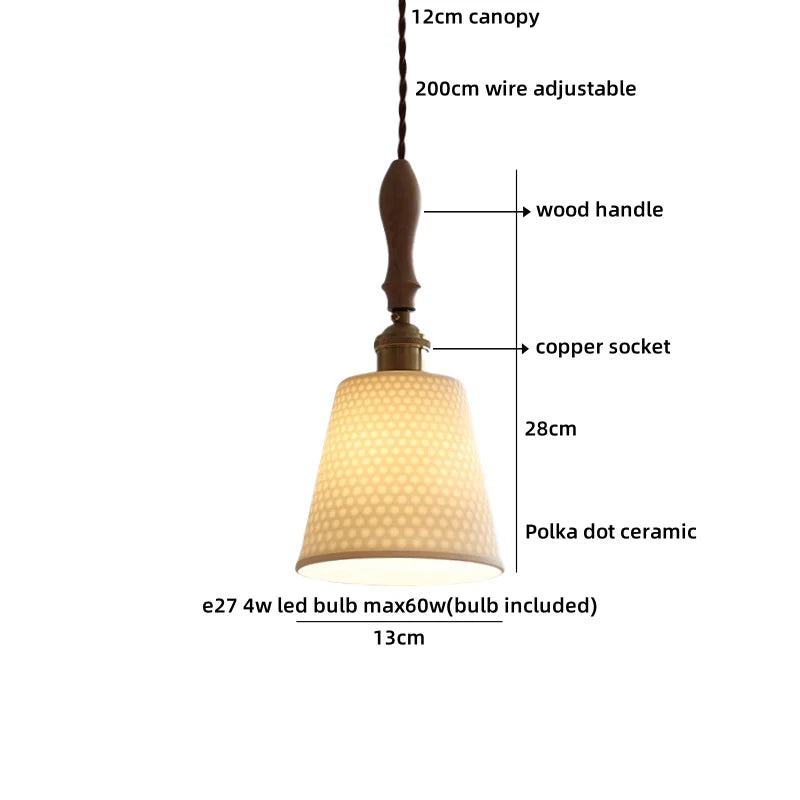 Axyaa Ceramic Pendant Light Wood White LED Lamp for Living Room & Cafe