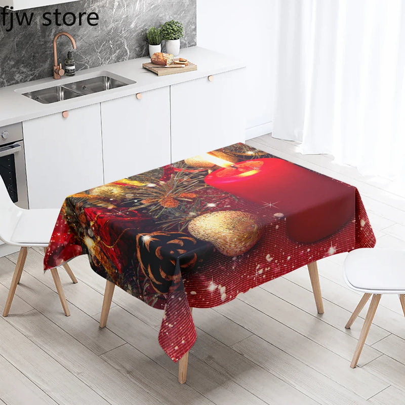 Axyaa Christmas Candle Printed Tablecloth Set