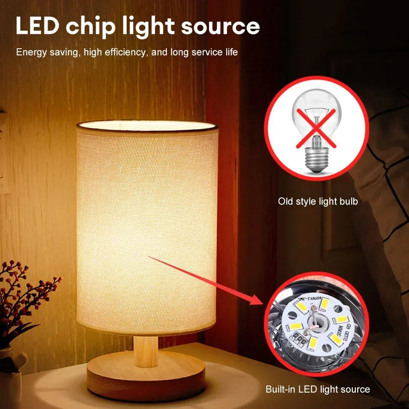 Axyaa Solid Wood LED Table Lamp for Bedroom Decor and Eye Protection