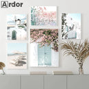 Axyaa Floral Beach Landscape Canvas Painting Nordic Modern Wall Art for Home Decor