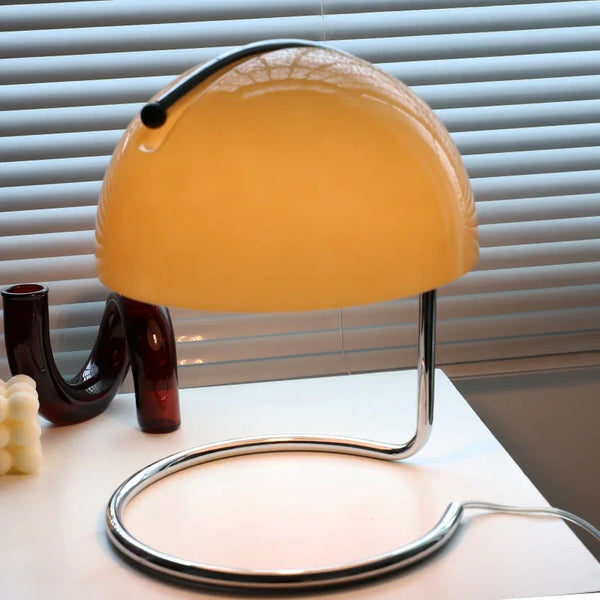 Axyaa Nordic Yellow Glass Table Lamp Unique Iron Hat Style Bedside Light