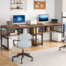 Axyaa 78.7” Two Person Rustic Double Desk with Bookshelf