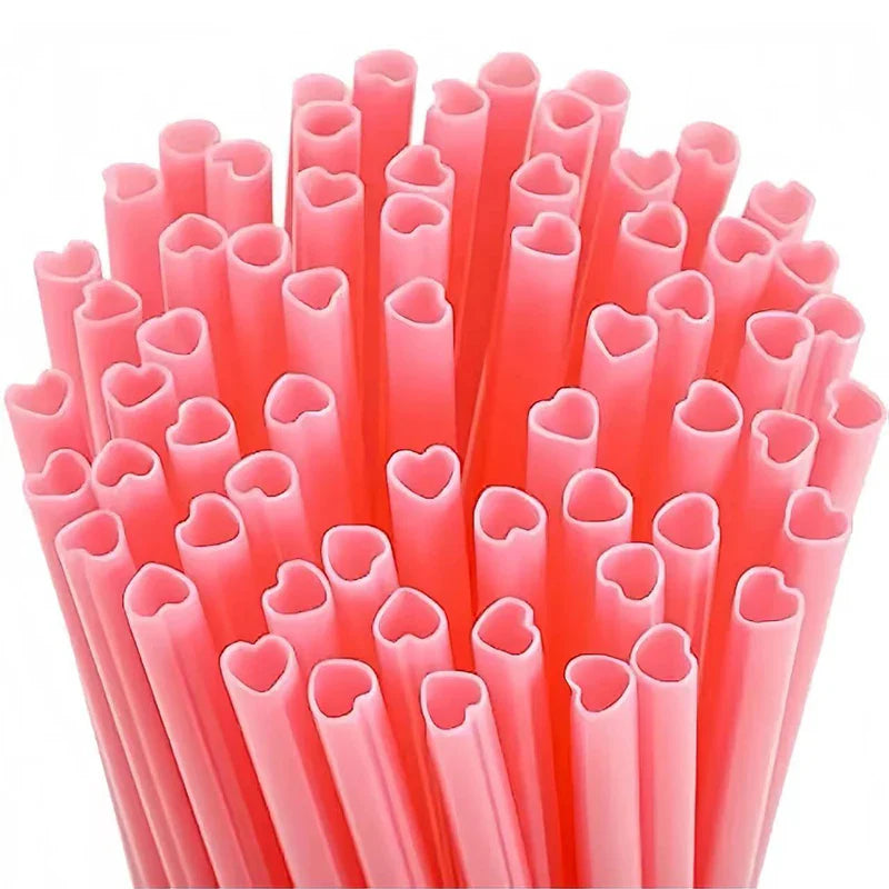 Axyaa Red Pink Love Heart Straws - Pack of 20