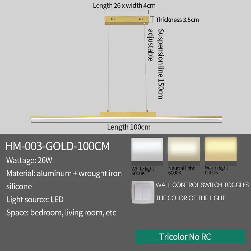 Axyaa Gold Chandelier Pendant Light - Modern Dimmable LED Hanging Lamp