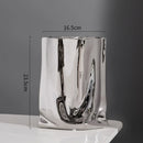 Axyaa Silver Ceramic Plant Vase: Elegant Floral Art Pot for Home & Hotel Decoration