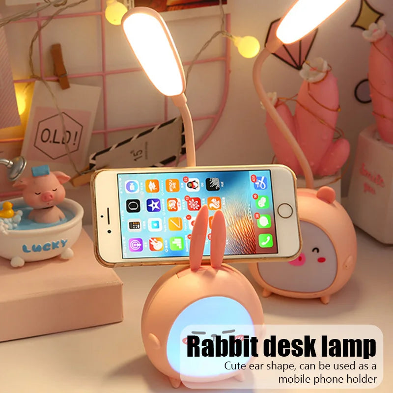 Axyaa Cartoon LED Desk Lamp: Rechargeable, Eye-Caring, Colorful Night Light for Study & Bedroom