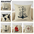 Axyaa Nautical Pattern Linen Cushion Cover 45x45cm for Home Sofa Decoration