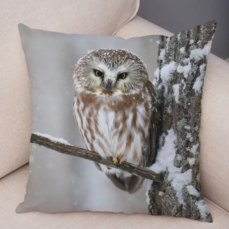 Axyaa Wild Owl Cushion Cover: Decorative Sofa Pillowcase for Home and Children's Room