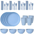 Axyaa Wheat Straw Tableware Set - 24PCS Dining Plate Bowl Cup Knife Spoon