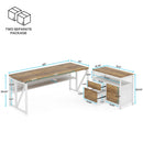 Axyaa 63" Computer Desk with Storage Shelf, Dark Walnut + Steel, Home Office Workstation