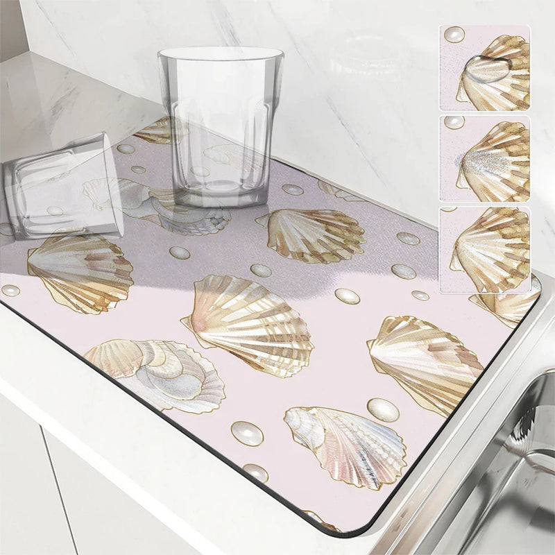 Axyaa Sea Shell Pearl Coffee Mat: Quick Dry Kitchen Drying Mat