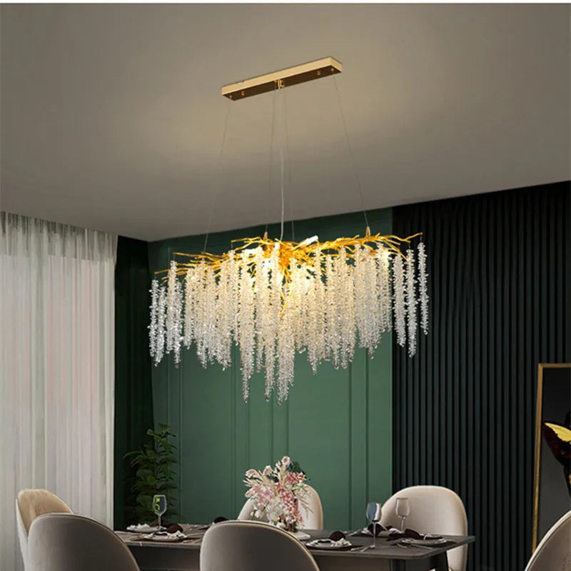 Axyaa Branch Lustre Crystal Chandelier: Modern Dining Room Gold LED Pendant Light