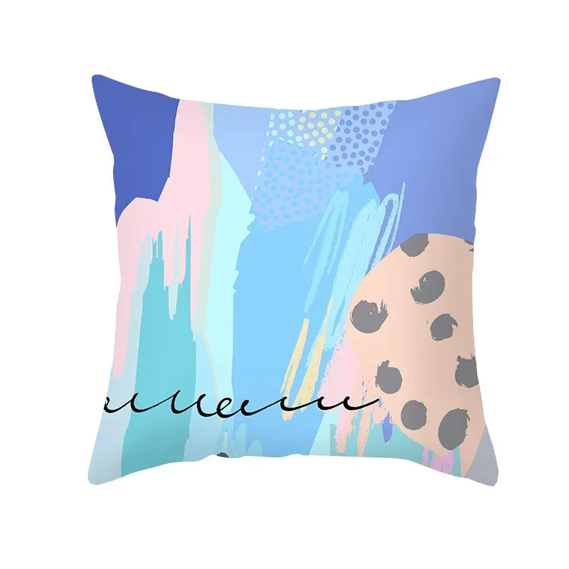 Axyaa Pink Blue Abstract Plants Floral Pillows Case - Modern Art Decor Sofa Couch