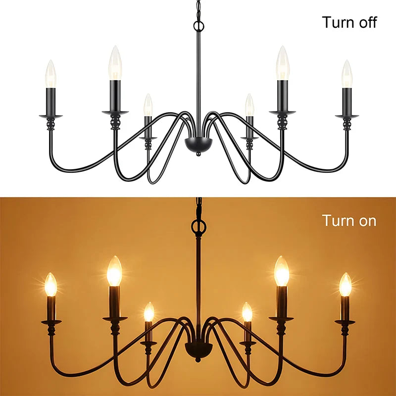 Axyaa 6-Light Black Wrought Iron Chandelier for Kitchen Island and Dining Area