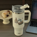 Axyaa Stainless Steel Tumbler Cup with Straw Handle, Insulated Coffee Mug, 40oz Thermos Bottle