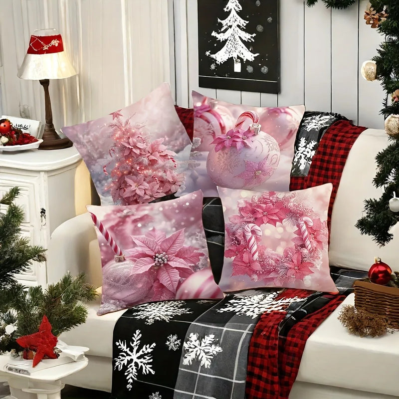 Axyaa Pink Christmas Stick Garland Pillowcase