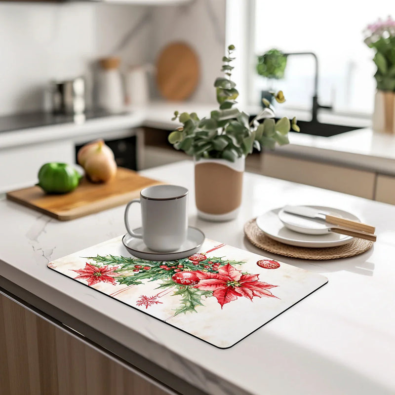 Axyaa Christmas Berry Kitchen Draining Mat