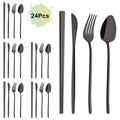 Axyaa 24Pcs Black Gold Cutlery Set Stainless Steel Tableware Luxury Dinnerware