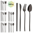 Axyaa 24Pcs Black Gold Cutlery Set Stainless Steel Tableware Luxury Dinnerware