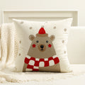 Axyaa Christmas Beige Velvet Pillowcase with Santa and Bear Embroidery