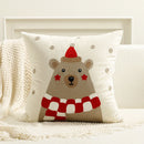 Axyaa Christmas Embroidered Velvet Throw Pillowcase with Santa and Bear Design