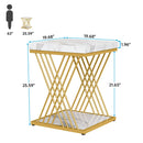 Axyaa Square White Gold 2-Tier Side Table - Modern Bedside & End Table