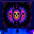 Axyaa Psychedelic Skull Head UV Reactive Tapestry Wall Hanging