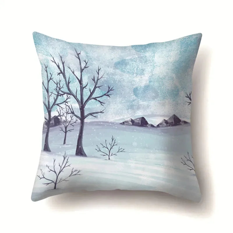 Axyaa Winter Snow Scene Print Pillow Cover 45X45CM
