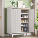Axyaa White Fluted 5-Tier Shoe Cabinet, Adjustable Shelves, 43.7”H Tall Shoe Storage