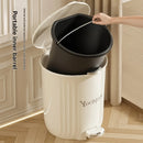 Axyaa Round Foot Pedal Trash Can in Cream & Blue, Large-Capacity for Office, Kitchen, Bathroom
